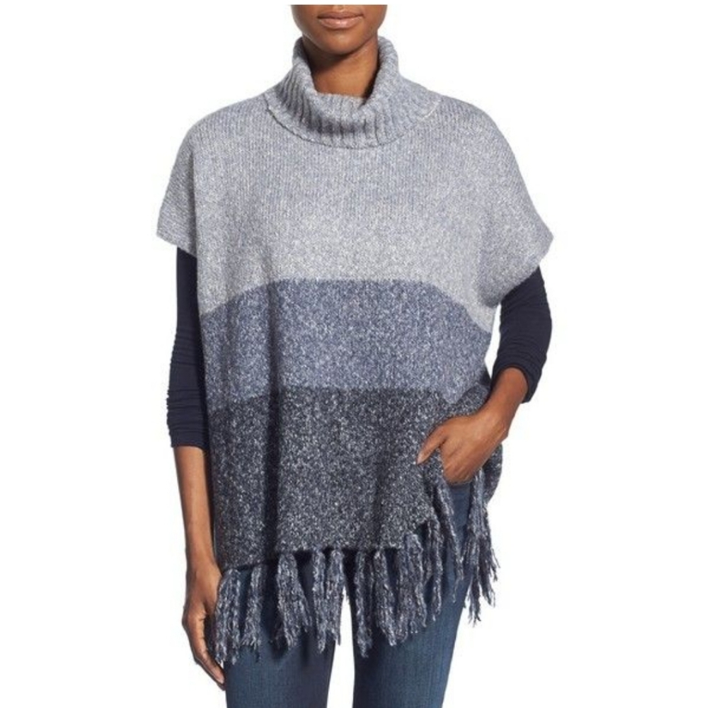 Bobeau Colorblock Cowl Neck Poncho Sweater
